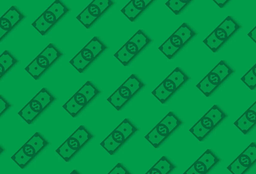 Money or finance green pattern with dollar banknotes. Banking, cashback, payment, e-commerce. Vector background.