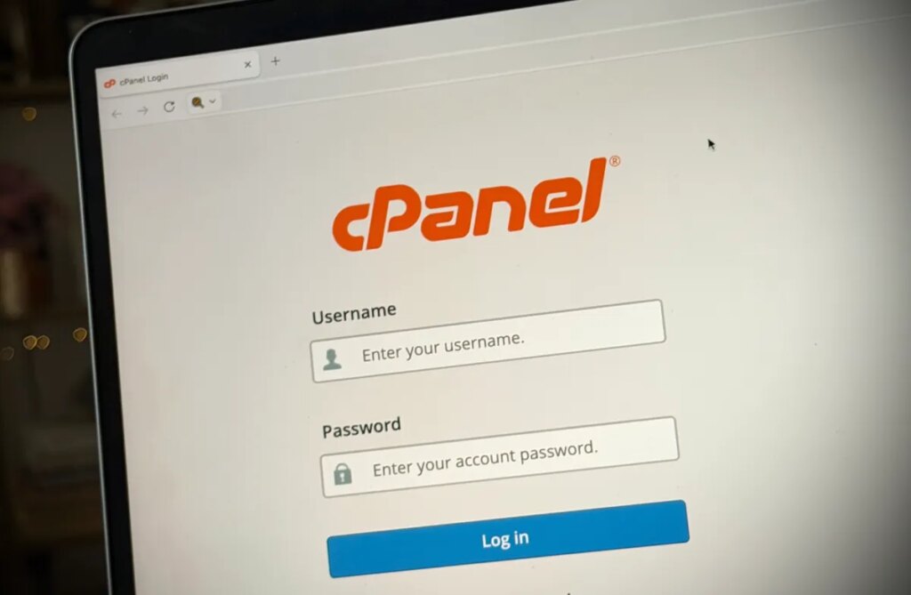 a cPanel login screen showing the username and password prompt