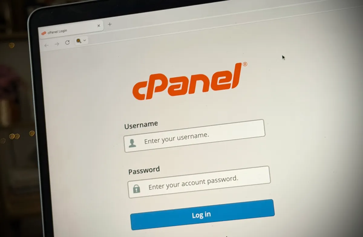 a cPanel login screen showing the username and password prompt