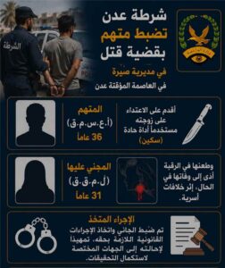 اخبار عدن – قوات الاستقرار في عدن تلقي القبض على مشتبه به في جريمة قتل بمديرية صيرة