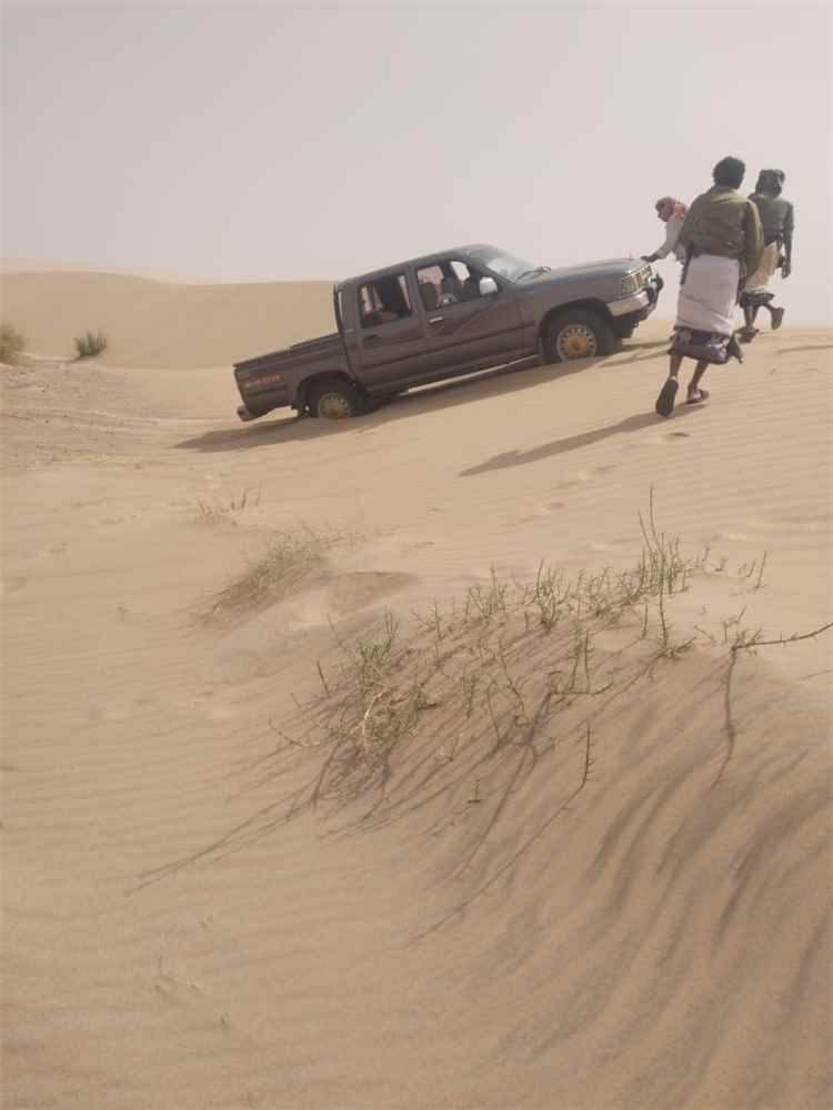 اخبار المناطق – العواصف الموسمية تعزل منطقة الحامية في رضوم والكثبان الرملية تعطل الحركة فيها.