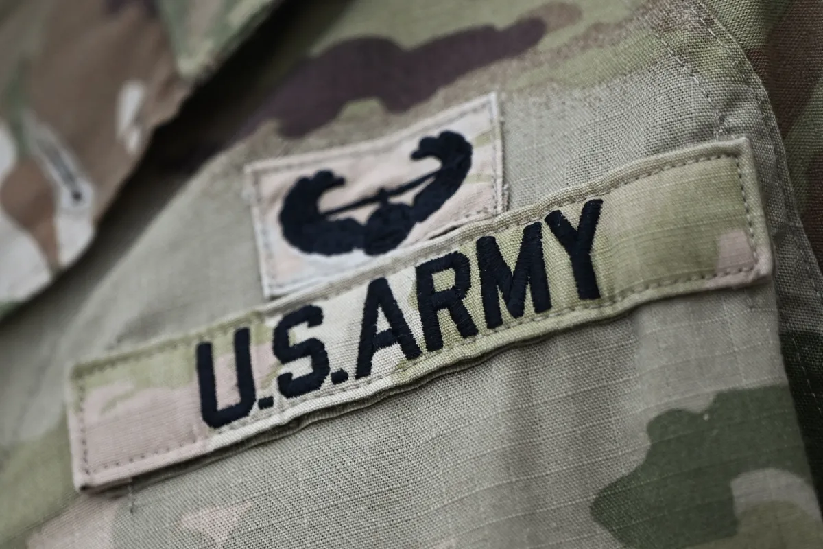 KRAKOW, POLAND SEPTEMBER 13: A U.S. Army patch on the sleeve of an American soldier participating in the celebrations of Land Forces Day and the presentation of the banner to the command of the 2nd Polish Corps Land Component Command, in Krakow, Lesser Poland Voivodeship, Poland, on September 13, 2025.