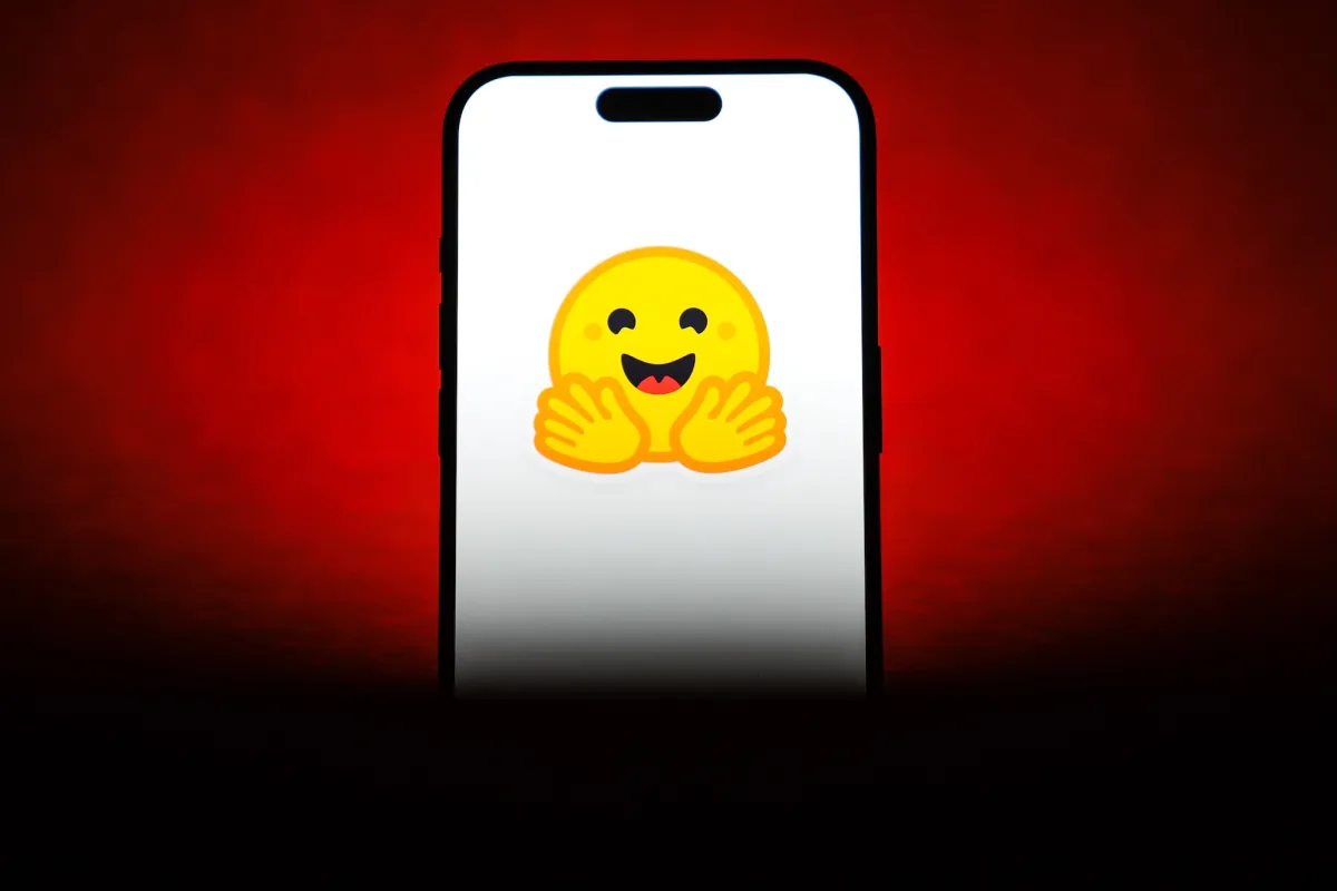 In this photo illustration, Hugging Face logo is displayed on a mobile phone screen in Ankara, Turkiye.