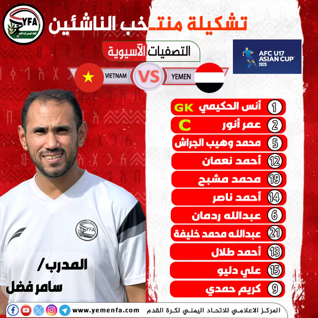 منتخب اليمن يعلن تشكيلته لمواجهة فيتنام في تصفيات آسيا الان